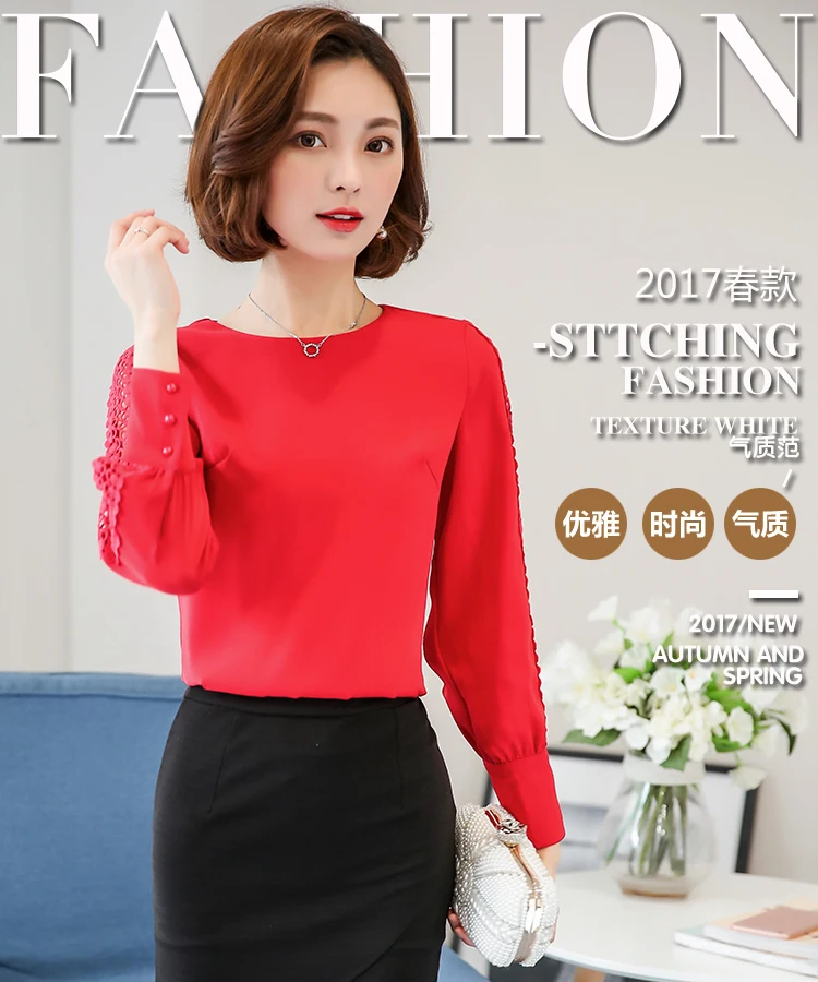 Spring Women Chiffon Blouse Long Sleeve Lace Shirt Hollow Out Blouses Tops Summer Sexy Slim Solid Blusa de Renda Feminina