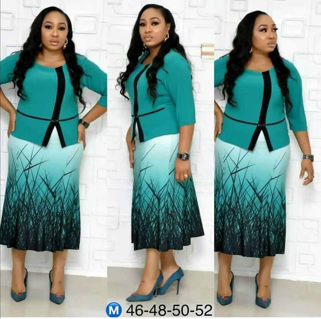 Green new elegent fashion style african women printing plus size dress L-3XL - Color: Green