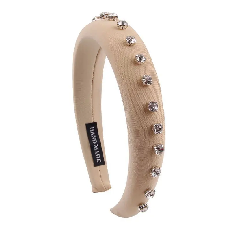 05 beige Fioday, украшенные кристаллами, 3 см, ширина 1,5 см, толстые повязки на голову, черные, с заклепками, молочный шелк, повязки на голову для женщин, искусственные жемчужные обручи для волос, женские - Цвет: 05 beige
