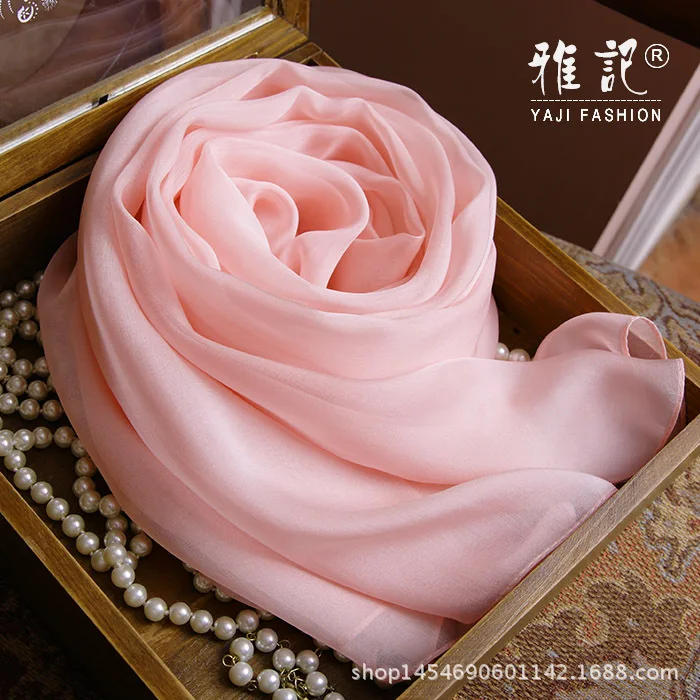 Женский однотонный шарф из натурального шелка сезон лето осень зима 2017 200 х65