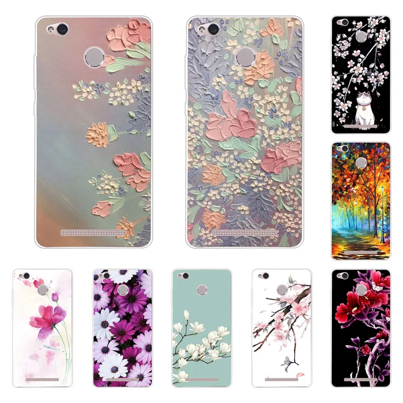 Xiaomi redmi 3x Case Silicon Full flower Painting Soft TPU Back Cover for Phone bags |