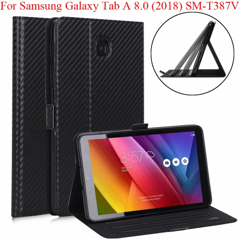 Чехол из искусственной кожи и углеродного волокна для Samsung Galaxy Tab A 8 0 2018 Обложка