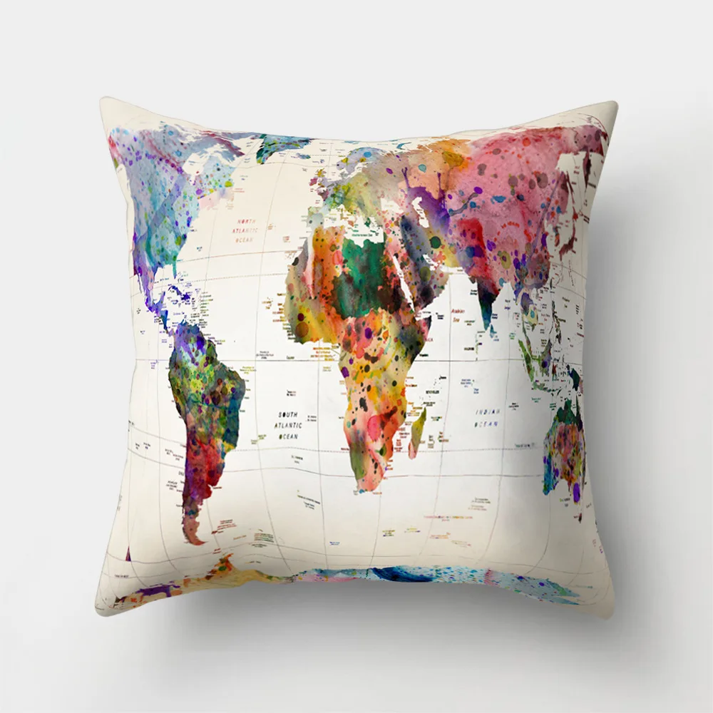 World Map Printed Custom Sofa Cushion Covers 45x45cm Pink Black and White Cover for Pillow Vintage Home Decoration Accessories