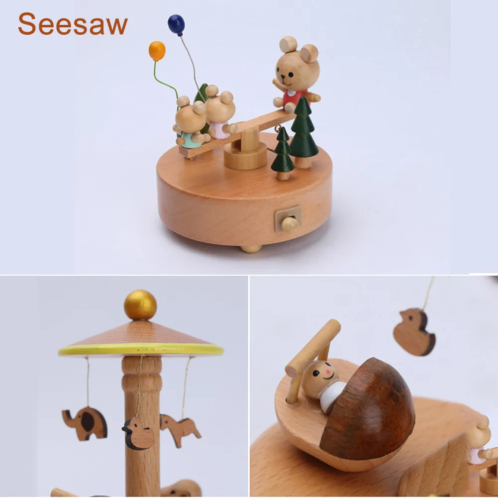 Каваи Zakka карусель музыкальные коробки деревянная музыкальная шкатулка изделия из дерева ретро подарок на день рождения винтажные аксессуары для украшения дома