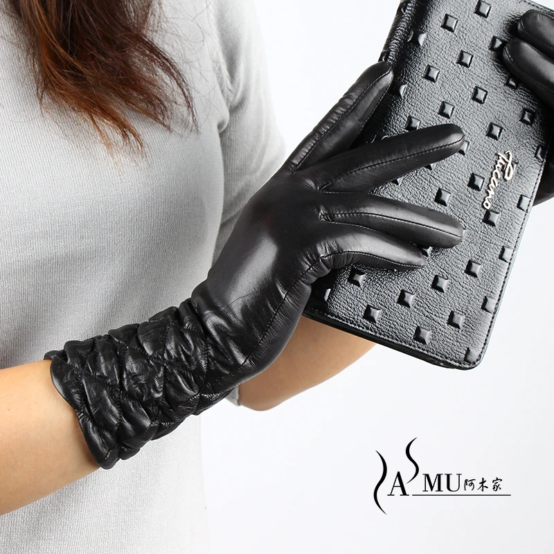 Модная брендовая женская кожаная перчатка зимние теплые из овечьей кожи Обувь