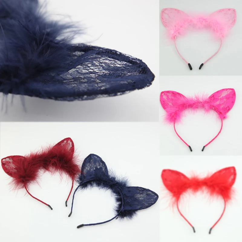 Корейская кружевная 2018 года новая поступление Бесплатная доставка Девочки Перо Женщины 1PC Рождественская кошачья ушная аллергия Солид на День всех святых.