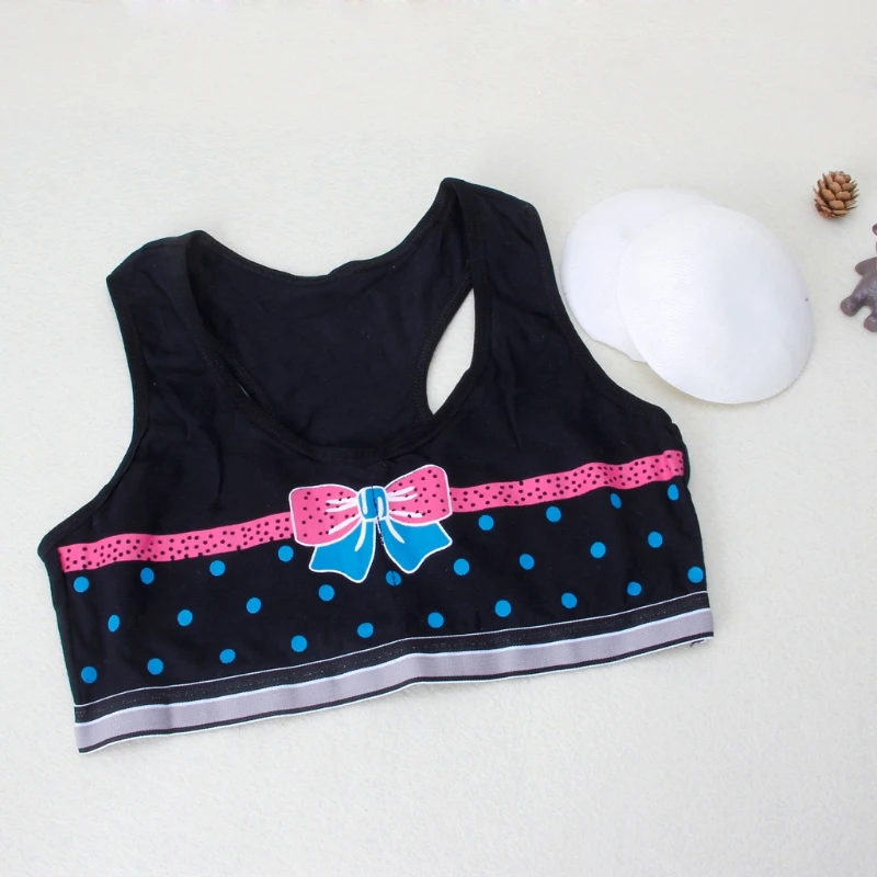 

Teenage Girls Training Bra Soft Breathable Cotton Bra Wireless Underwear Children Cute Bow Dot Belt Vest for Teen Girls