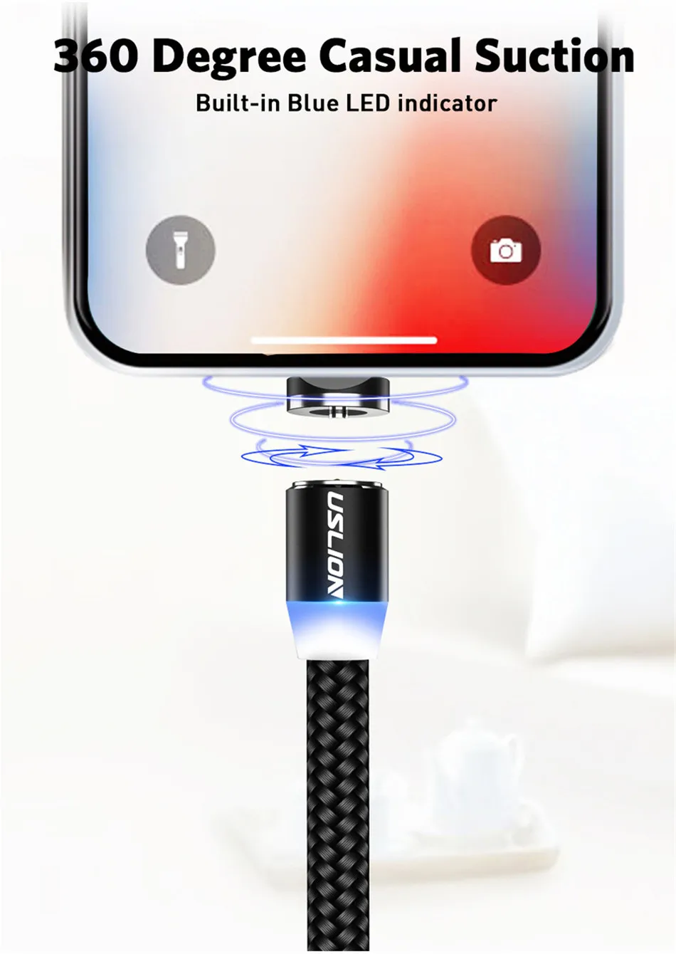 Магнитный светодиодный кабель USLION type C Micro usb для зарядки iPhone XS MAX, магнитное зарядное устройство USB C, кабель для samsung huawei Xiaomi
