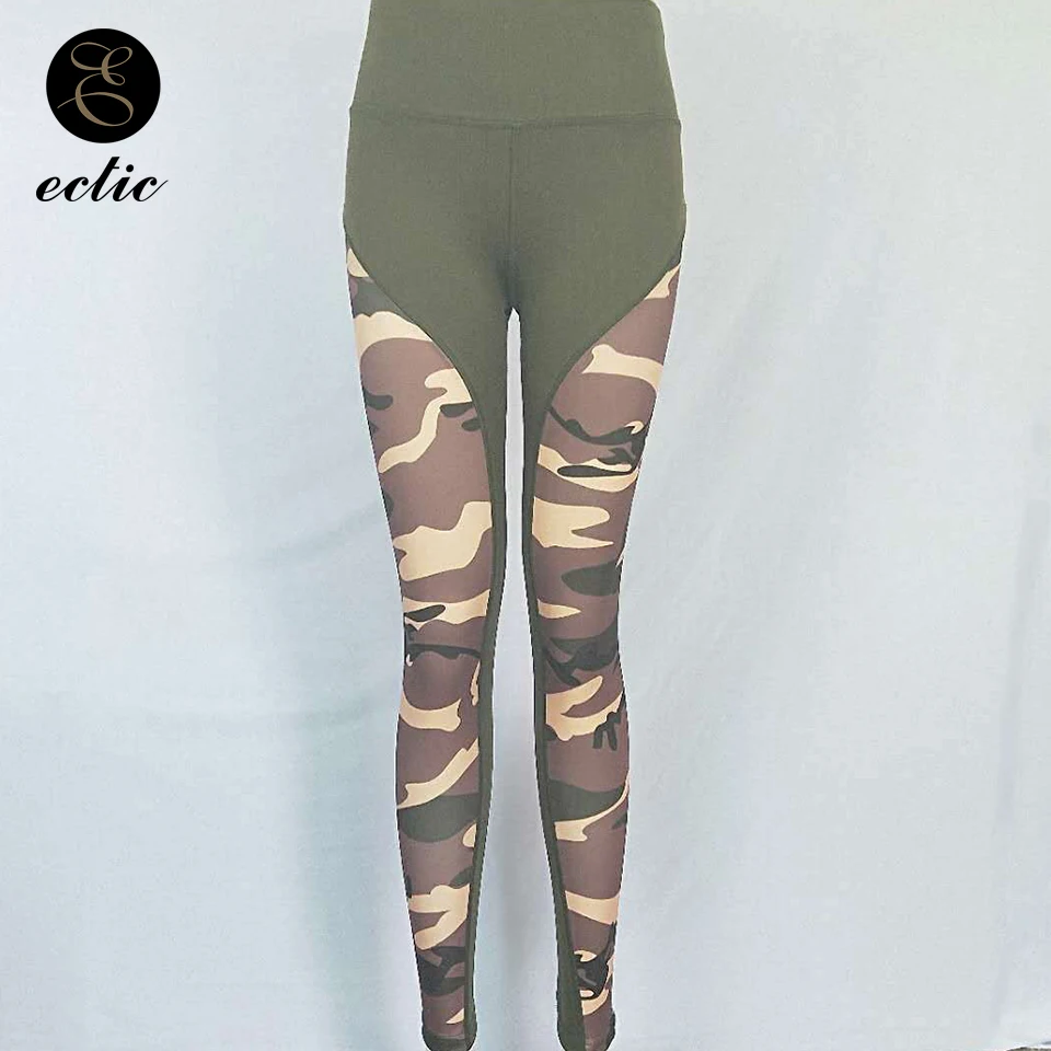 Жатый леггинсы лоскутное Для женщин Камо Леггинсы Камуфляж тайт спортивные