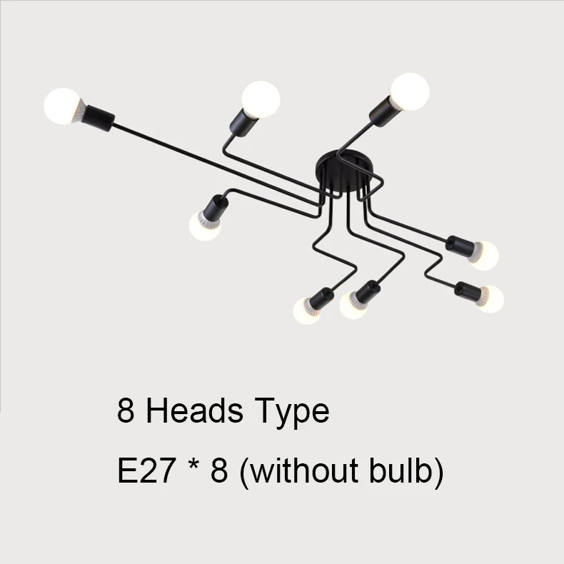 8 heads no bulb Современный светодиодный светильник-люстра черного цвета 4 6 8 ветка Потолочная люстра винтажная промышленная лампа для гостиной спальни - Цвет абажура: 8 heads no bulb