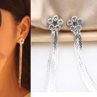 Модные серьги клипсы в Корейском стиле ювелирные изделия с длинными кисточками