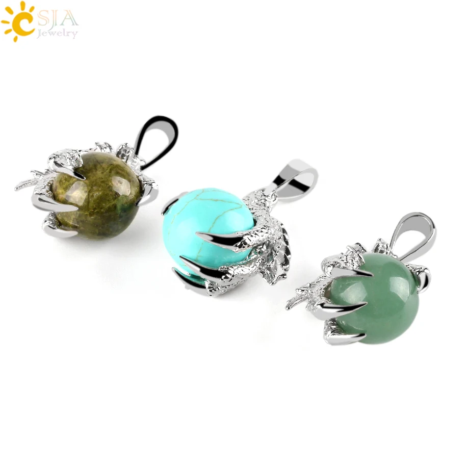 

CSJA Natural Stone Dragon Claw Pendants for Necklace Pink Quartz Tiger Eye Lapis Lazuli Green Aventurine Reiki Jewellery E455