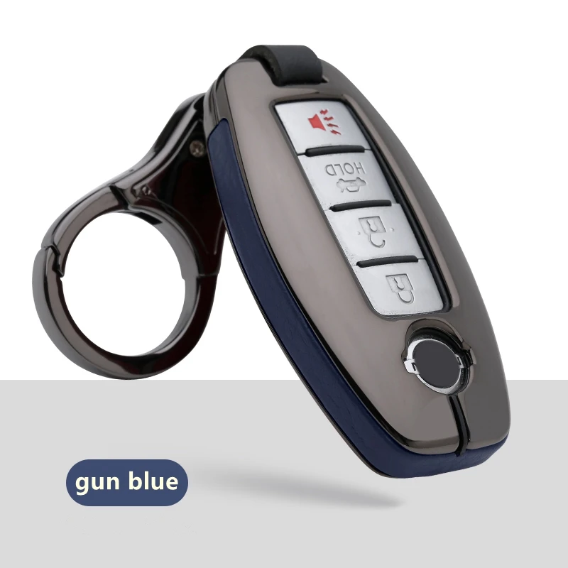 gun blue Автомобильный брелок из натуральной кожи, чехол, карман для Nissan Versa Murano Rogue Armada Sentra Qashqai X-Trail ForInfiniti FX35 QX50 - Название цвета: gun blue