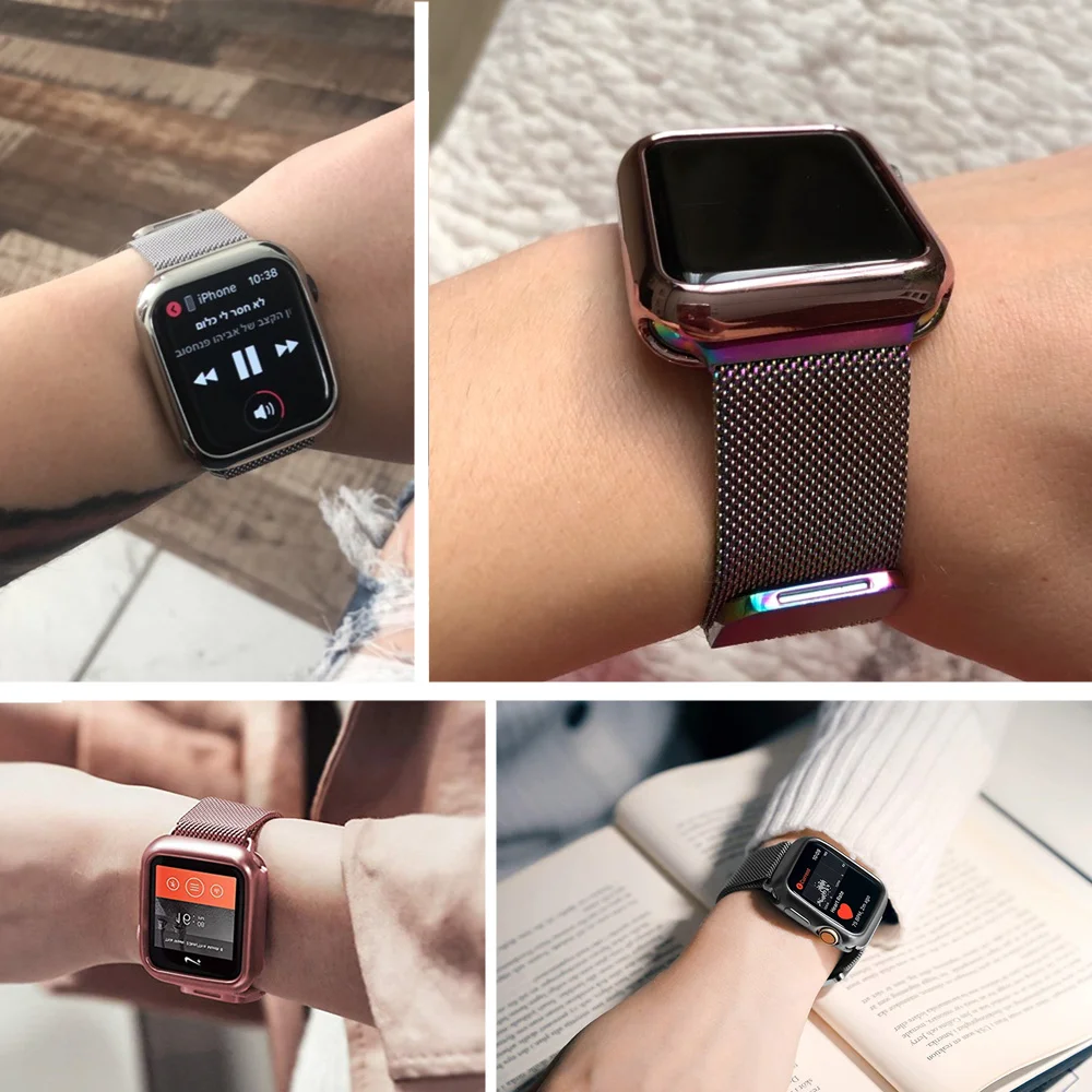 Чехол+ ремешок для Apple Watch 5 4 ремешок 44 мм 40 мм iWatch 42 мм 38 мм браслет из нержавеющей стали Миланская петля Apple watch 3 2 42/38