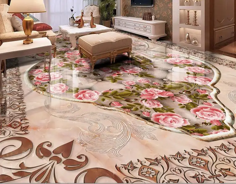 

3d flooring wall paper roll vinyl Custom luxury Pattern marble rose 3d floor murals self adhesive wallpaper waterproof