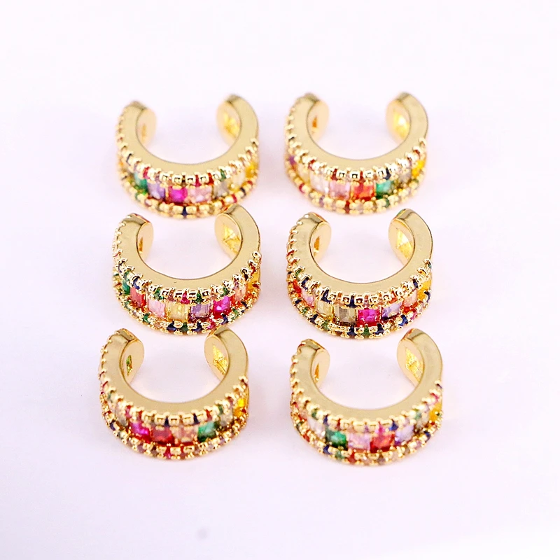 6Pairs Cuff Earring Clip Ear Multi Gold Color Rainbow Micro Pave CZ Zirconia No Piercing For Girl Women | Украшения и аксессуары