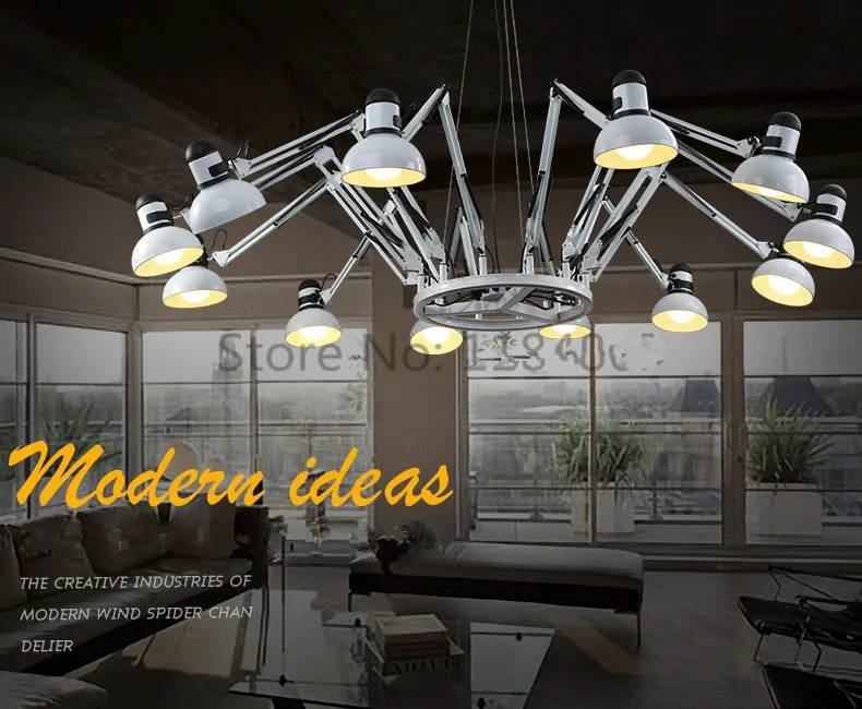 E27 Новинка Паук свет железная люстра лампа промышленное освещение Белый Черный