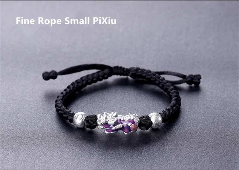 Fine Rope Small Pixi Обесцвечивающий серебряный браслет с бусинами и камнями Для отважных солдат, 6 слов, китайский браслет с надписью Lucky Energy God Beast Pixiu, ювелирные изделия, Прямая поставка - Окраска металла: Fine Rope Small Pixi