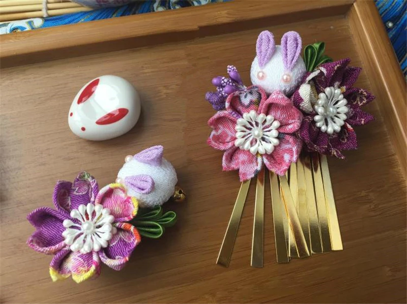 

Handmade Sakura Hairwear Japanese Kimono Sakura Headclips Tassels Headwear Cosplay Accessories Yukata Flower Headdress