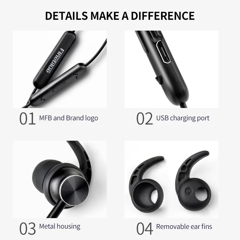Беспроводная Магнитная Bluetooth-гарнитура FineBlue Mate 10 с шейным ободом спортивные