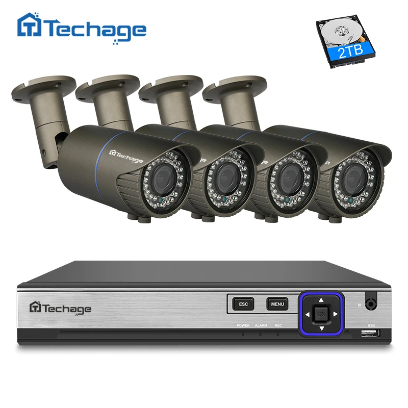 Techage H.265 4ch 4mp NVR домашней безопасности POE CCTV Системы 2.8 мм 12 объектив с переменным
