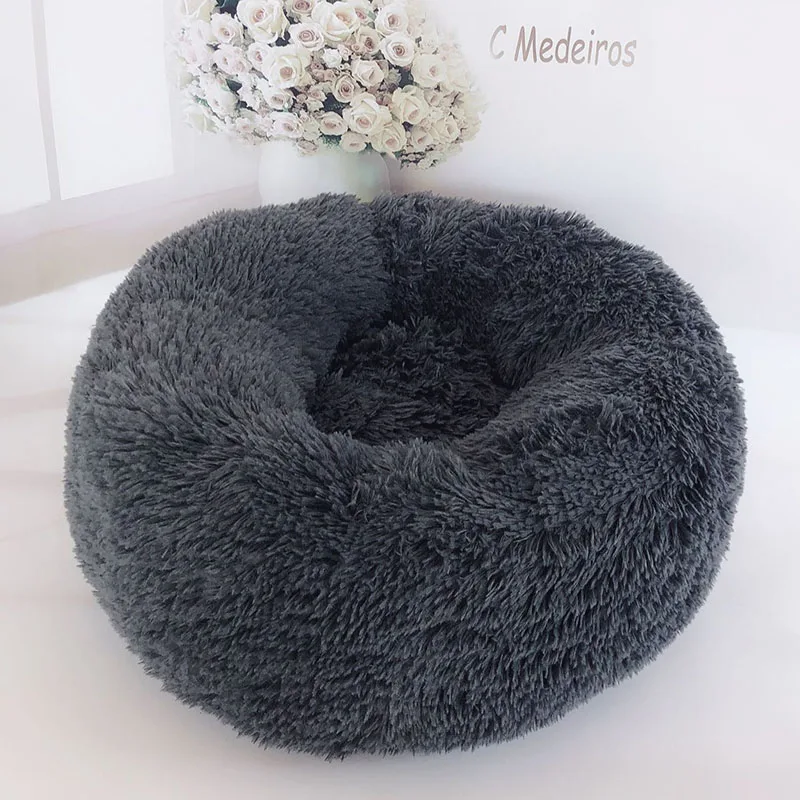 Dark gray Домашняя собака кошка Успокаивающая кровать круглое гнездо теплый мягкий плюш удобный для сна зима DC112 - Цвет: Dark gray