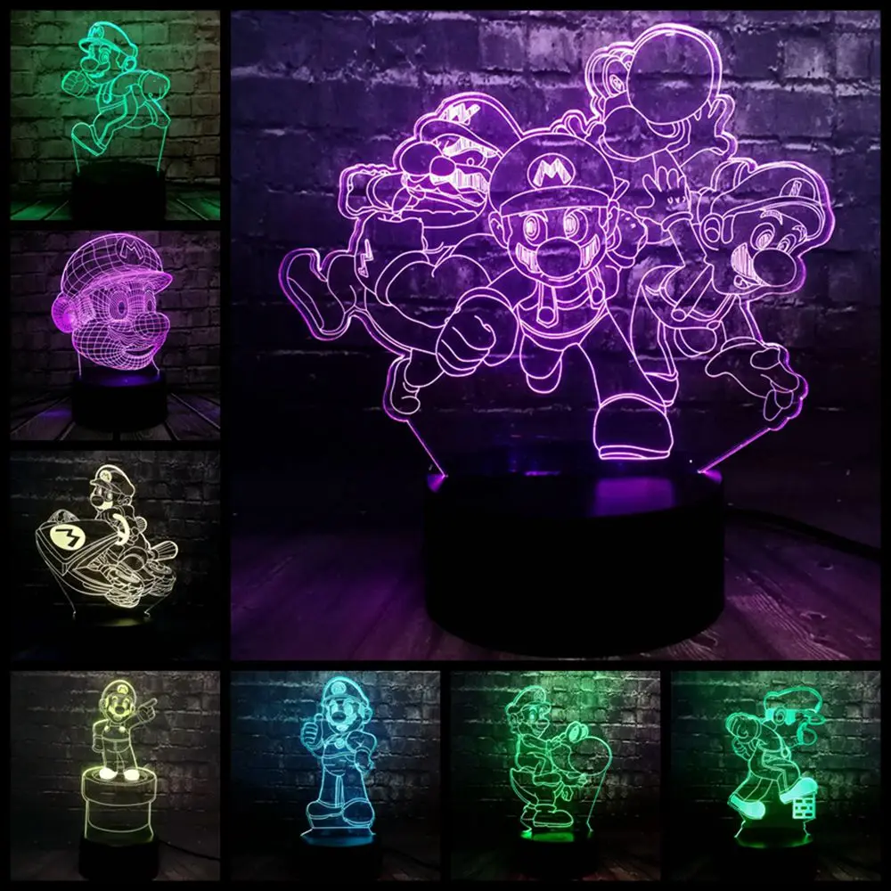 Дропшиппинг игра милый Марио мультфильм LED 7 цветов USB зарядка акриловый Декор для