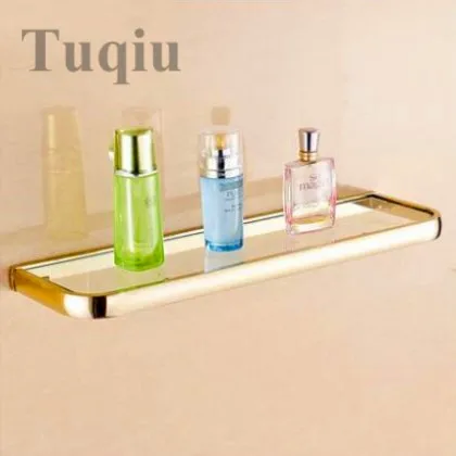 Glass shelf Золотой латунный набор аксессуаров для ванной комнаты, держатель для бумаги, держатель для полотенец, мыльница, вешалка для полотенец набор аксессуаров для ванной комнаты - Цвет: Glass shelf