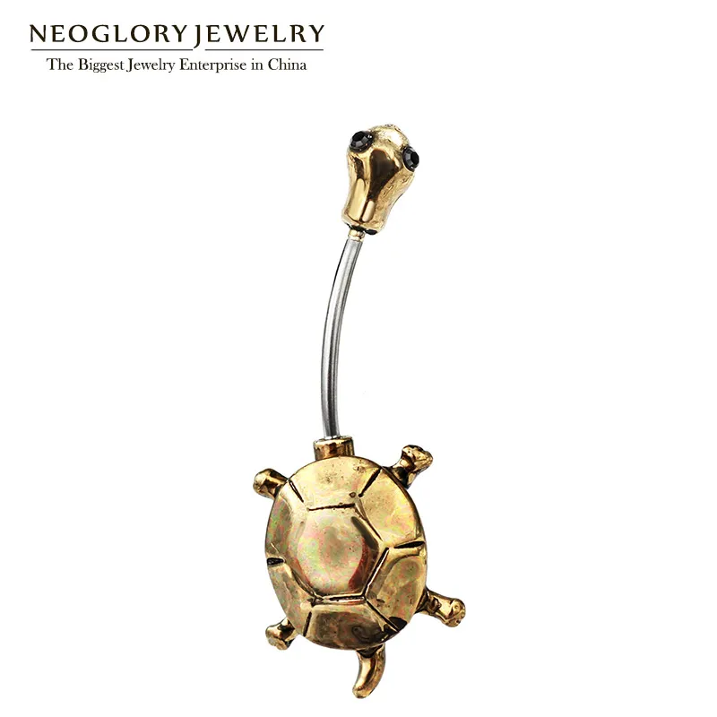 Neoglory светильник-желтое золото цвет черепаха Стразы пирсинг пупка Кольца для