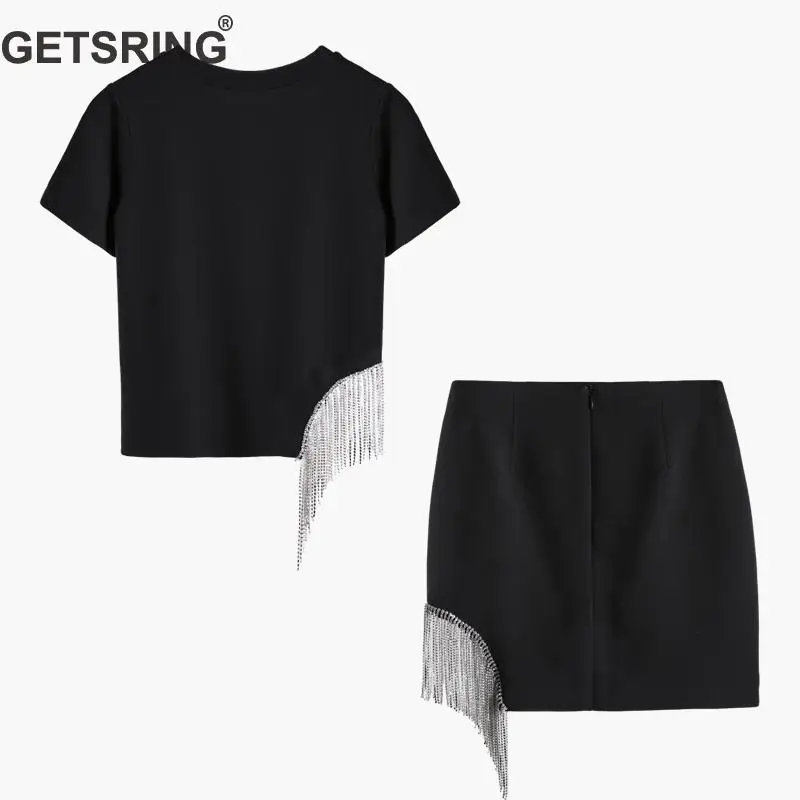 Женский комплект с бахромой GETSRING Асимметричная футболка кисточками и высокой