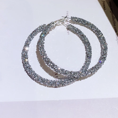 Silver HFYK модные черные Серебряные Круглые серьги-кольца для женщин великолепные хрустальные серьги букле d'oreille femme pendientes - Окраска металла: Silver