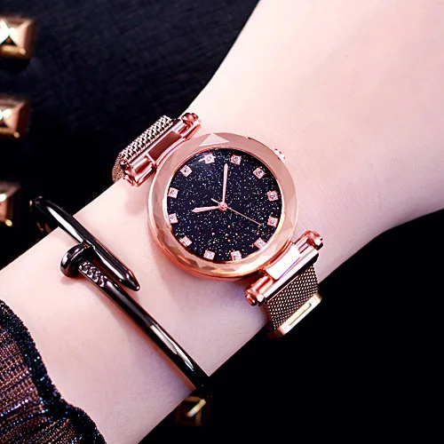 rose gold 2 Повседневное платье из нержавеющей стали Кварцевые наручные часы модные звездное небо Наручные детские часики подарок для девочек детские часы Relogio Infantil - Цвет: rose gold 2