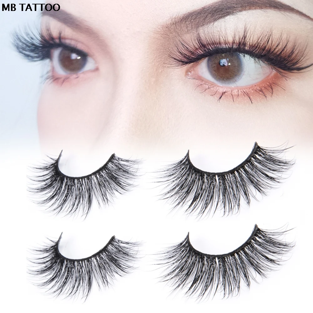 

MB Tattoo 100% 2 pairs Mink Eyelashes Extension Natural Long False Eye lashes Hand Made Full Strip 3D Fake Eyelashe Makeup