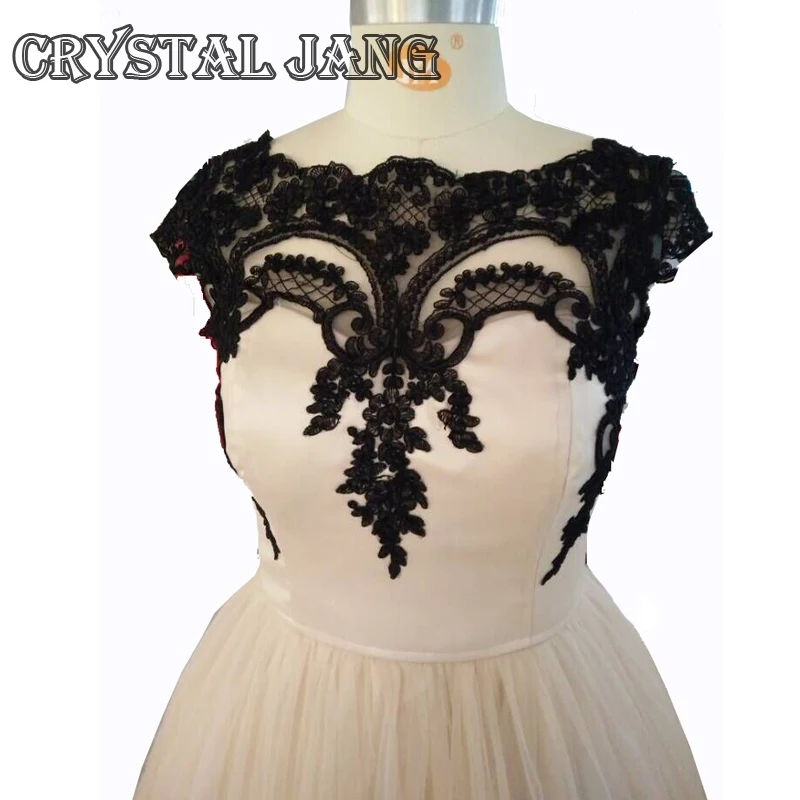 

Champagne And Black Bridesmaid Dresses Short Tulle For Fall Wedding