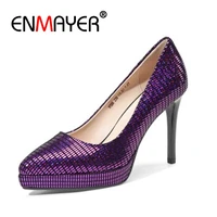 enmayer genuine leather pointed toe slip on block heel shoes woman shoes high heel shoes tacones mujer size 34 39 zyl2688
