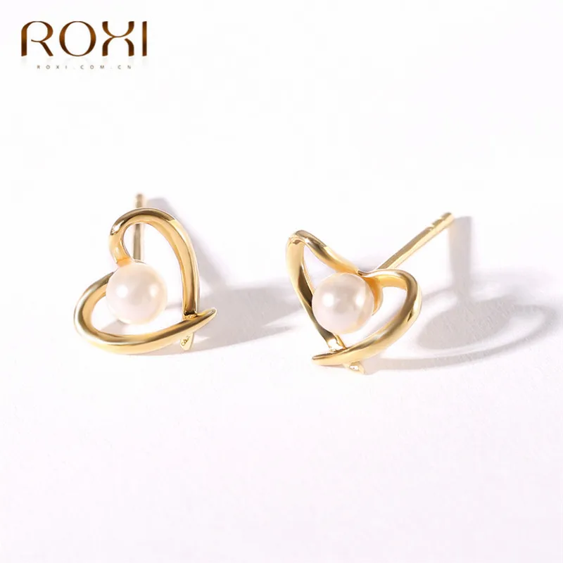 Женские серьги-гвоздики с жемчугом и сердечком милые корейские серьги из