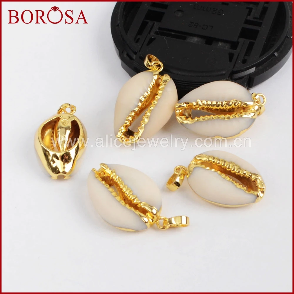 BOROSA натуральная раковина Друза кулон из бисера золотой цвет Cowrie ракушки Drusy для
