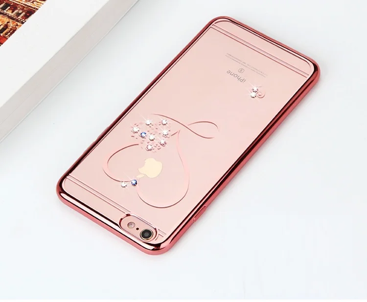 Для iPhone 6 Чехол, ультра тонкий чистый мягкий TPU Чехлы для телефона с кристаллами и розовым покрытием, Блестящий Алмазный чехол для iPhone 6S 6 Plus 7 Plus