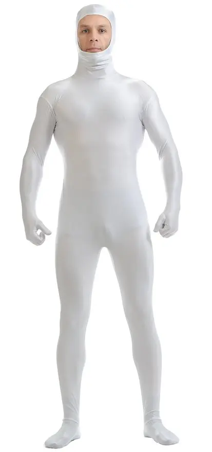 Мужская белая маска унисекс с длинным рукавом из лайкры и спандекса открытая