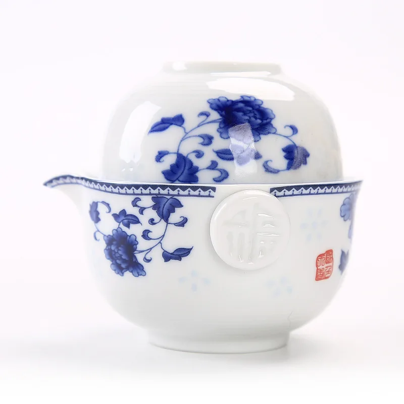

Синий и белый фарфор путешествия Чай комплект включает 1 баночка 1 чашка, элегантный gaiwan, красивый и легкий Чай чайник, чайный набор кунг-фу Ч...