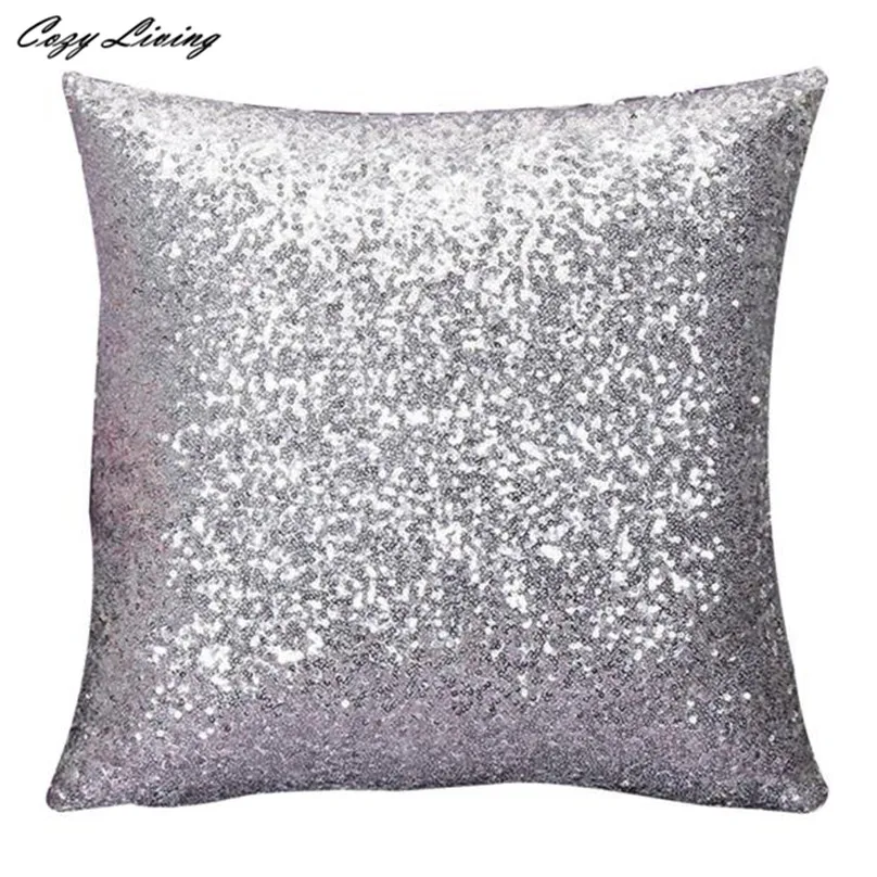 Подушка с блестками чехол 40*40 см украшенные золотистыми и серебристыми Блестки