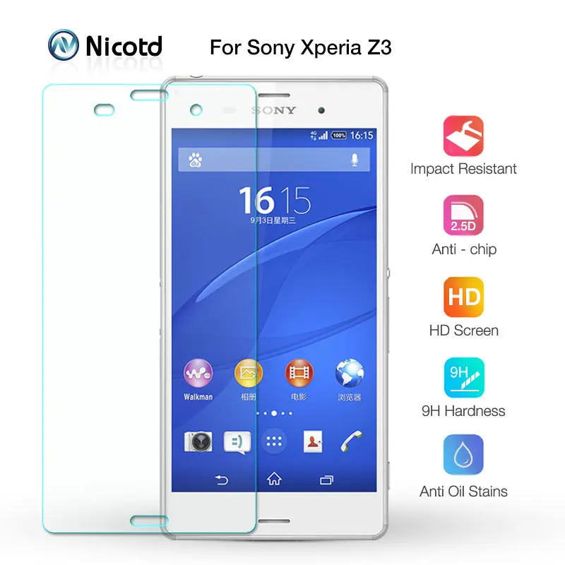 Закаленное стекло Nicotd для Sony Xperia Z3 защита экрана 9H 2.5D Защитное телефона D6633 D6643