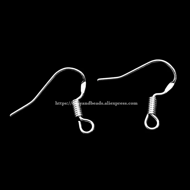 

(100Pcs=1Lot ! ) Silver Color Plated Copper Material with 925s mark Earring Hooks 15MM With Spring and Ball For Jewelry
