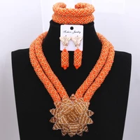 the most charming girl necklace jewelry sets orange necklace and the golden flower party bridal jewelry sets free shipping