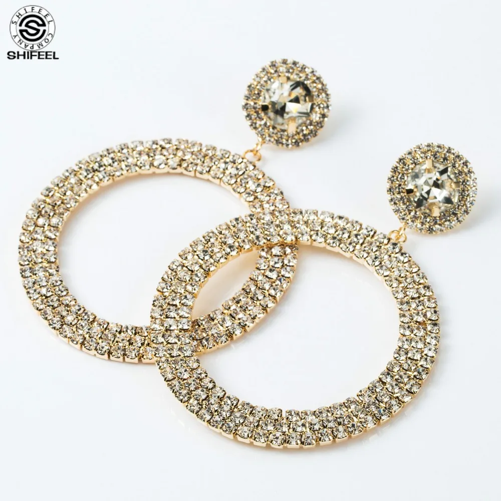 SHIFEEL 2019 New Fashion Bohemian Retro Hyperbole Big Rhinestone Circle Drop Earrings INS style Geometric Simple Long Pendients | Украшения