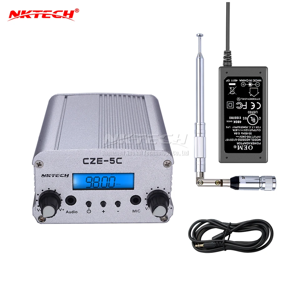 NKTECH CZE-5C PLL fm-передатчик радио вещательная станция 1 Вт/5 Вт стерео частота 76-108 МГц Профессиональный кампус усилители аудио