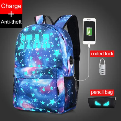 Растерянная овечка, школьные сумки для девочек, для мальчиков, USB, Противоугонный, Светящийся рюкзак, для подростков, водонепроницаемый, звездное небо, сумка, Снова в школу, сумки для ноутбука - Цвет: Style9
