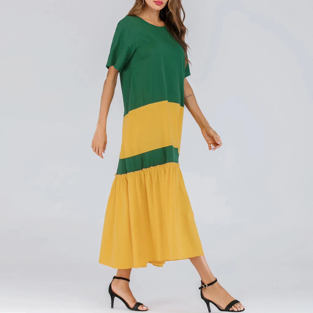 Женское летнее платье Свободное длинное с коротким рукавом и круглым вырезом