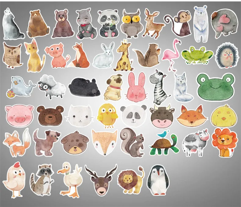 50pcs Super Cute Cartoon Animal Stickers For Car Laptop Phone Pad Bicycle Decal Kids Gift Cat Pig Dog | Игрушки и хобби