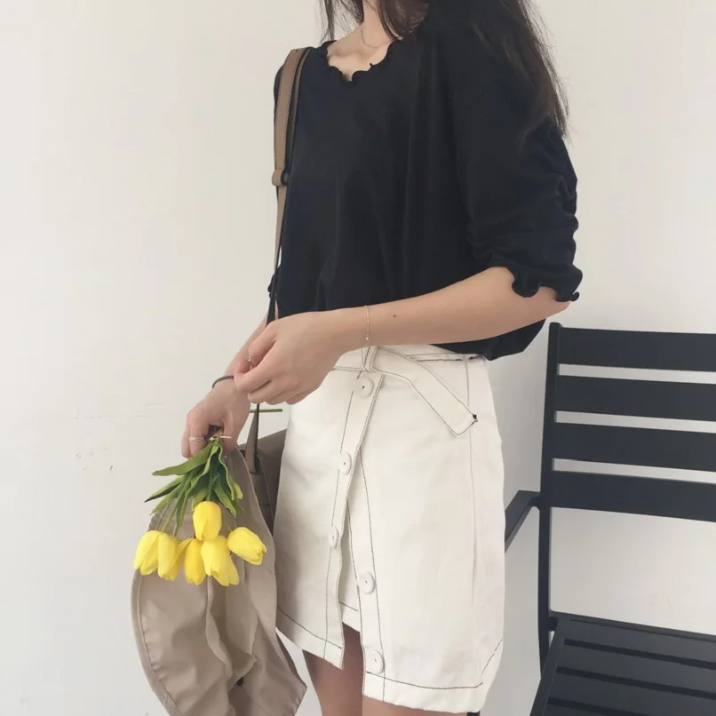 Женская асимметричная короткая юбка в стиле харадзюку с поясом вилкой и